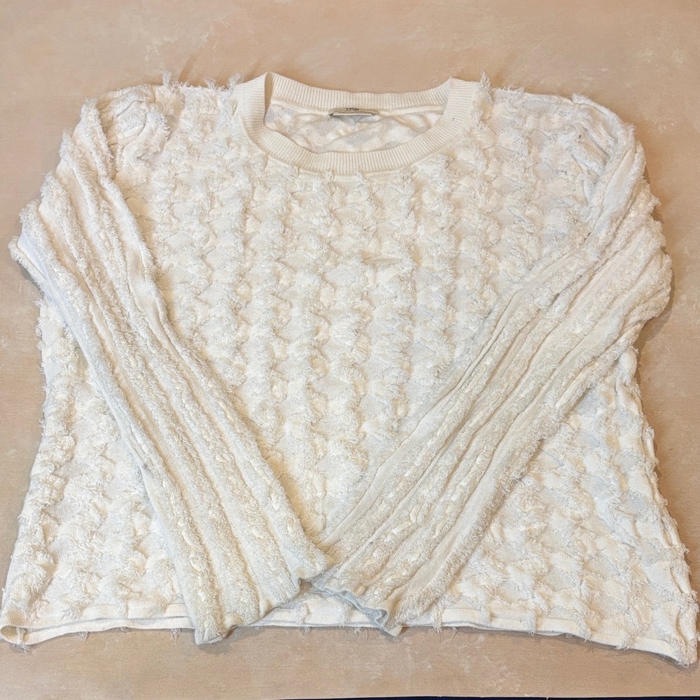 Edun Cream Textured Women's Sweater, Large, Fisherman Sweater
